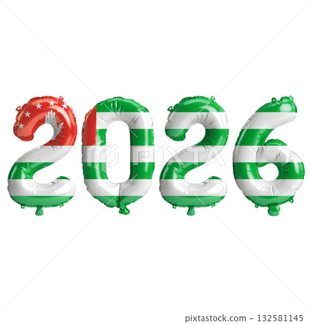 Republic of the Congo flag colors 2026 3d illustration, balloon numbers 3d .. Republic of the Congo flag colors 2026 3d illustration, balloon numbers 3d .. 132581145