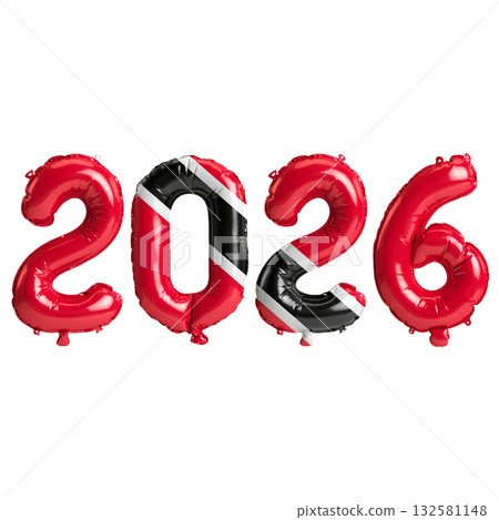 Trinidad and Tobago flag colors 2026 3d illustration, balloon numbers 3d re.. 132581148