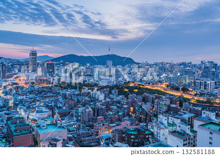 Seoul's Namsan Tower and its surrounding cityscape during the autumn day Seoul's Namsan Tower and its surrounding cityscape during the autumn day 132581188