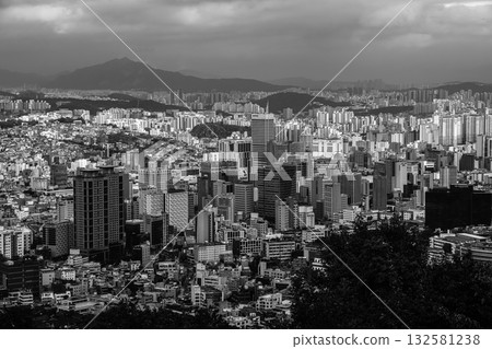 Seoul South Korea cityscape with mountains and urban skyline Seoul South Korea cityscape with mountains and urban skyline 132581238