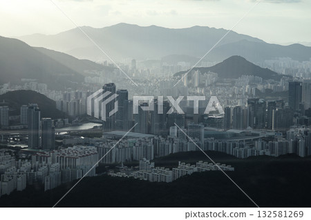 Busan city skyline with mountains and hazy air Busan city skyline with mountains and hazy air 132581269