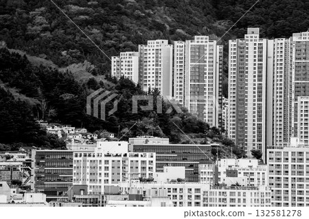 Busan city high rise apartments by mountain 132581278
