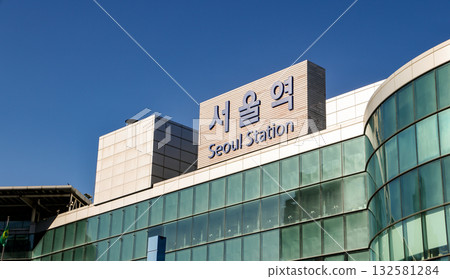 Seoul Station building sign under clear blue sky Seoul Station building sign under clear blue sky 132581284