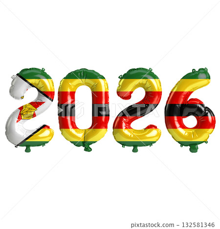 3d Illustration of 2026 Balloon Numbers with Zimbabwe Flag Colors on transp.. 3d Illustration of 2026 Balloon Numbers with Zimbabwe Flag Colors on transp.. 132581346