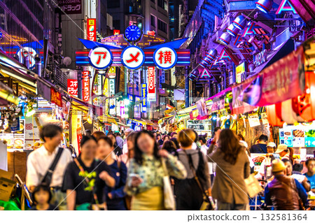 Tokyo cityscape in Japan: Inbound tourism continues... View of Ameyoko and other areas bustling with foreign tourists Tokyo cityscape in Japan: Inbound tourism continues... View of Ameyoko and other areas bustling with foreign tourists 132581364