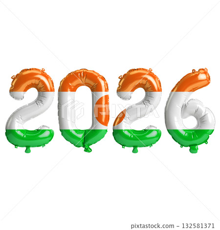 Niger flag colors 2026 3d illustration, balloon numbers 3d rendering on tra.. 132581371