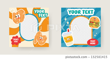 Trendy food social media post template with modern and vibrant design. Perfect for restaurant marketing, online promotion, digital branding, and creative advertising content. 132581415