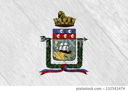 The official flag of Port-au-Prince, the capital of Haiti, on wood texture. Conceptual collage The official flag of Port-au-Prince, the capital of Haiti, on wood texture. Conceptual collage 132581474