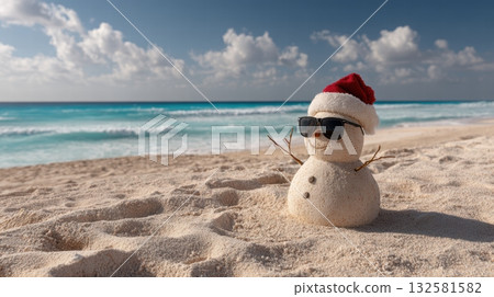 sand snowman on the beach 132581582