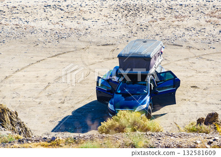 Car with roof top tent camping on beach Car with roof top tent camping on beach 132581609