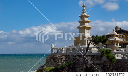 Haedong Yonggungsa Temple pagoda overlooking Busan sea 132581752
