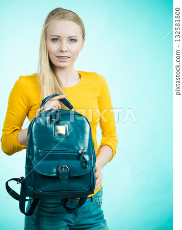 Teen girl with school backpack Teen girl with school backpack 132581800