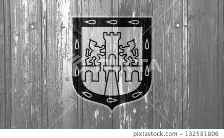 The official flag of Mexico City, the capital of Mexico, on wood texture. Conceptual collage 132581806