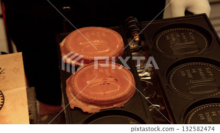 Korean street food 10 won coin bread baking Korean street food 10 won coin bread baking 132582474