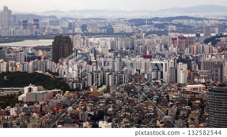 Seoul cityscape showing dense urban development Seoul cityscape showing dense urban development 132582544