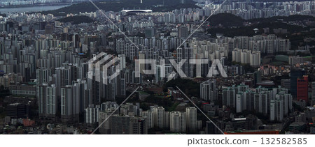 Seoul cityscape high rise residential buildings aerial view Seoul cityscape high rise residential buildings aerial view 132582585