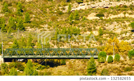 Railway in Montserrat mountain range, Spain. 132582655