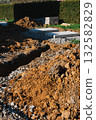 Construction site trench with gravel and soil, Czech Republic 132582829