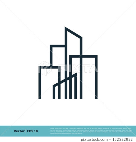 Line Art Building, Skyscraper, Skyline, Town / City Icon Vector Logo Template Illustration Design. Vector EPS 10. 132582952