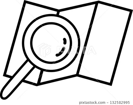 A vector icon combining a map and a magnifying glass to represent search and exploration | For navigation and business documents 132582995