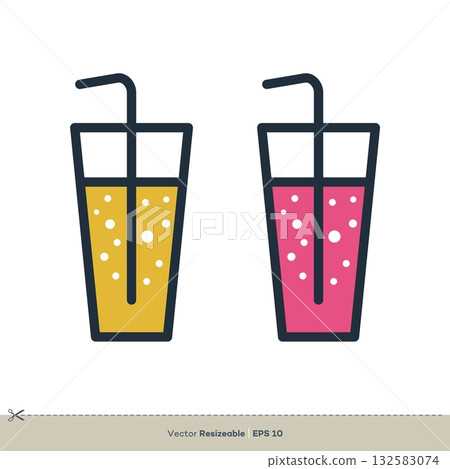 Orange Juice / Lemon Tea and Strawberry Drink Icon Vector Logo Template Illustration Design. Vector EPS 10. 132583074