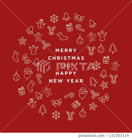 Merry Christmas and Happy New Year Eve Greeting Card Vector Template Illustration Design. Vector EPS 10. 132583114