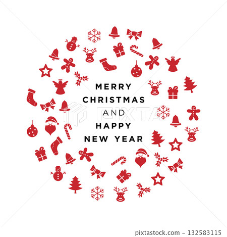 Merry Christmas and Happy New Year Eve Greeting Card Vector Template Illustration Design. Vector EPS 10. 132583115