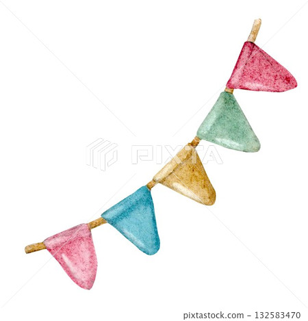 Colorful flags, hand-drawn in watercolor on an isolated white background, are suitable for creating compositions, decorating postcards, invitations, organizing holidays, competitions, gift packaging. Colorful flags, hand-drawn in watercolor on an isolated white background, are suitable for creating compositions, decorating postcards, invitations, organizing holidays, competitions, gift packaging. 132583470