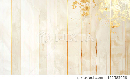 <Illustration> Background material - Japanese style abstract background with washi-style vertical stripes and gold leaf accents <Illustration> Background material - Japanese style abstract background with washi-style vertical stripes and gold leaf accents 132583958