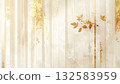 <Illustration> Background material - Japanese style abstract background with washi-style vertical stripes and gold leaf accents 132583959