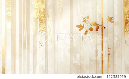 <Illustration> Background material - Japanese style abstract background with washi-style vertical stripes and gold leaf accents <Illustration> Background material - Japanese style abstract background with washi-style vertical stripes and gold leaf accents 132583959