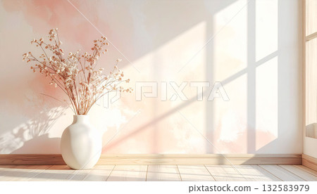 <Illustration> Background material: Scandinavian-style minimalist interior with soft light and dried flowers <Illustration> Background material: Scandinavian-style minimalist interior with soft light and dried flowers 132583979