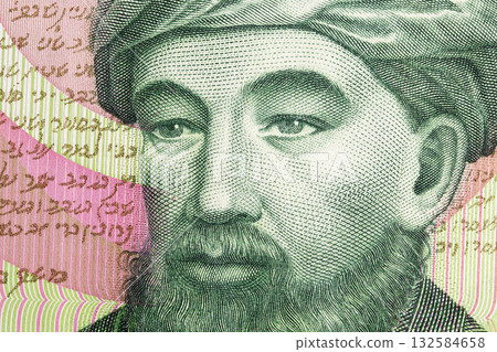 Moses ben Maimon a closeup portrait from Israeli money Moses ben Maimon a closeup portrait from Israeli money 132584658