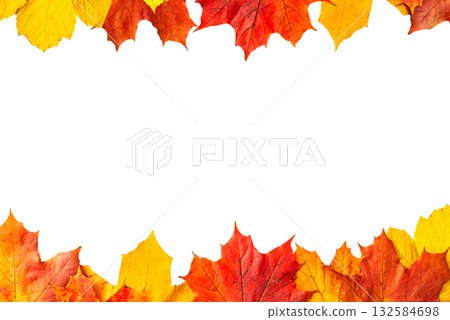 Transparent PNG with maple leaves on top and bottom edges, creating a warm double frame. Perfect for text overlays. Transparent PNG with maple leaves on top and bottom edges, creating a warm double frame. Perfect for text overlays. 132584698