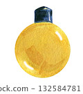 Watercolor illustration. Yellow glittery Christmas tree ball with isolated bulb. Suitable for decorating a Christmas tree, home, or greeting cards. 132584781