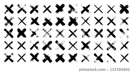 Grunge crosses, brush strokes, x mark, lines, ink smudges, hand-drawn scribble shapes. Handmade sketchy marks, acrylic stains, charcoal streaks. Paint textures, dry brush effect. Vector illustration Grunge crosses, brush strokes, x mark, lines, ink smudges, hand-drawn scribble shapes. Handmade sketchy marks, acrylic stains, charcoal streaks. Paint textures, dry brush effect. Vector illustration 132584802