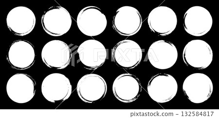 Grunge circles, brush strokes, lines, ink smudges, hand-drawn scribble shapes. Handmade sketchy marks, acrylic stains, charcoal streaks. Paint textures, dry brush effect. Vector illustration 132584817