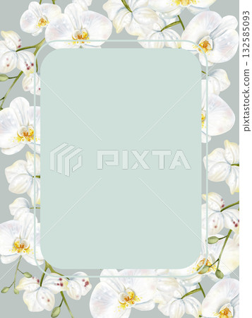Wedding invitation card with white orchid flowers. Wedding invitation card with white orchid flowers. 132585093