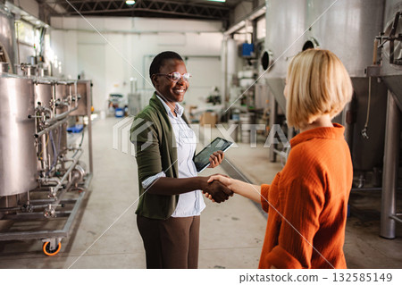 Two businesswomen making an agreement and closing a deal 132585149