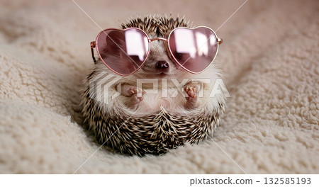 Adorable hedgehog wearing heart-shaped sunglasses 132585193
