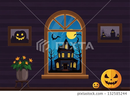 cartoon halloween background with halloween pumpkins cartoon halloween background with halloween pumpkins 132585244