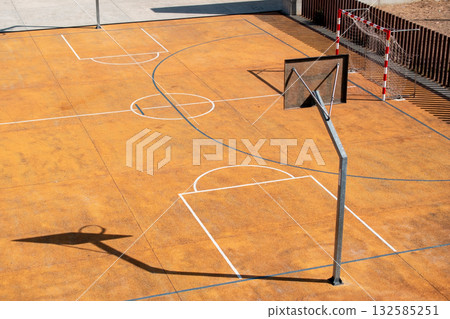 Outdoor Multi-Sport Court with Basketball Hoop and Soccer Goal 132585251