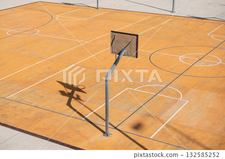 Outdoor basketball court with white lines Outdoor basketball court with white lines 132585252