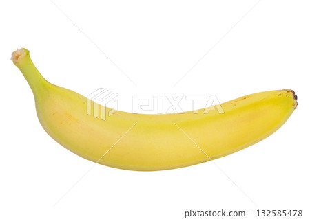 One ripe yellow banana isolated on white background. 132585478