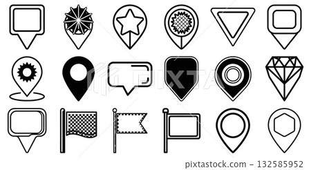 Collection of diverse map pointer icons and location pins for navigation and geographic representation 132585952