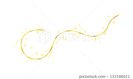 Golden magic light trail with glowing sparkles and bright glitter swirl on transparent background creating fantasy motion 132586021