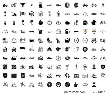 Detailed collection of automotive repair icons and car parts for mechanics and driving services vector 132586044
