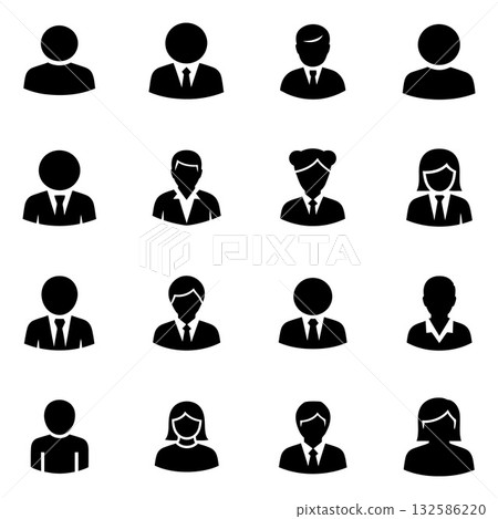 Set of diverse business and personal user profile avatars displayed as simple vector silhouettes 132586220