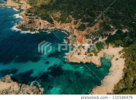 Aerial view of rocky coastline 132586476