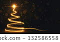 Elegant Golden Light trail Christmas Tree on black 132586558